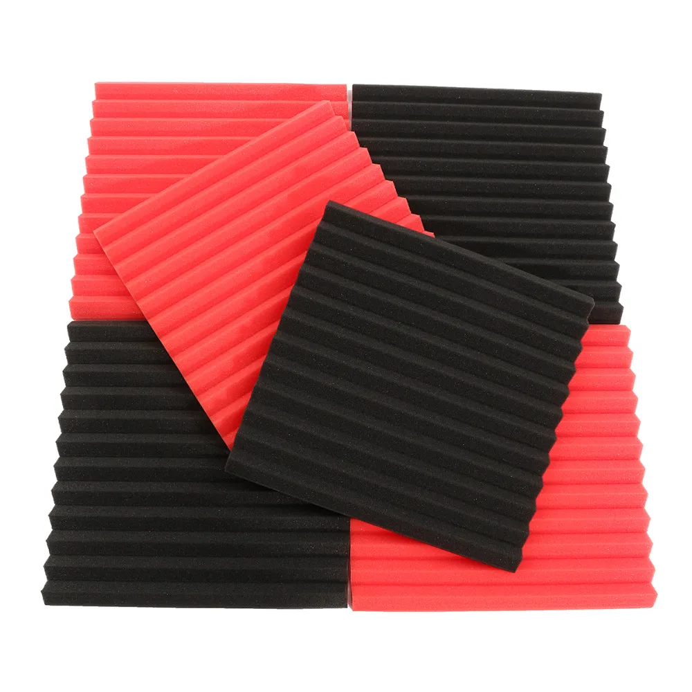 Black/Red 30x30xcm Soundproofing Foam Sound-Absorbing Wedge Tiles Foam Noise Sponge Acoustic Foams Suitable For KTV Sound Studio