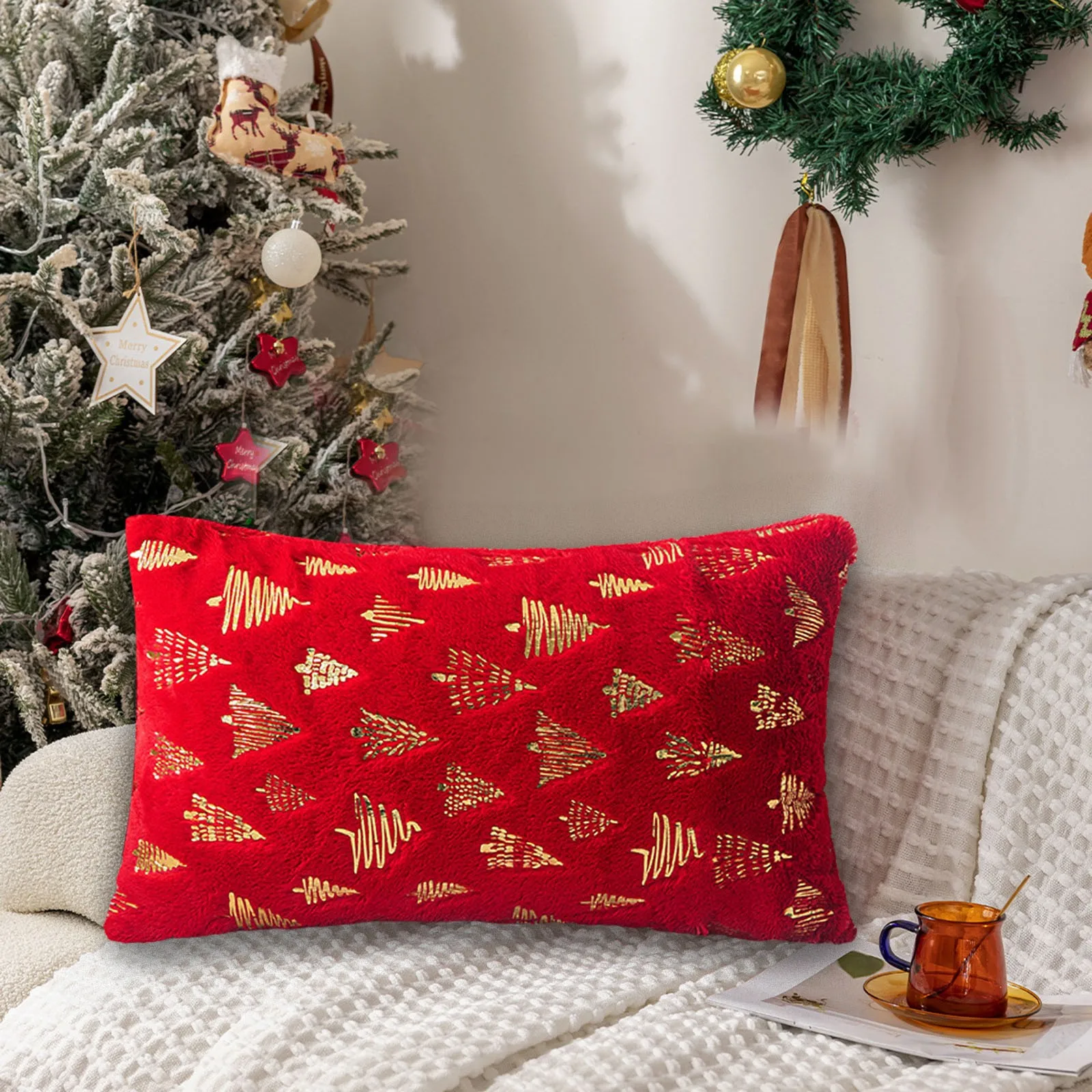 Christmas Pillow Cover Hot Stamping Pillow Cover 30*50cm Merry Christmas Decorative Pillow Case Xmas Festive Home Decorations