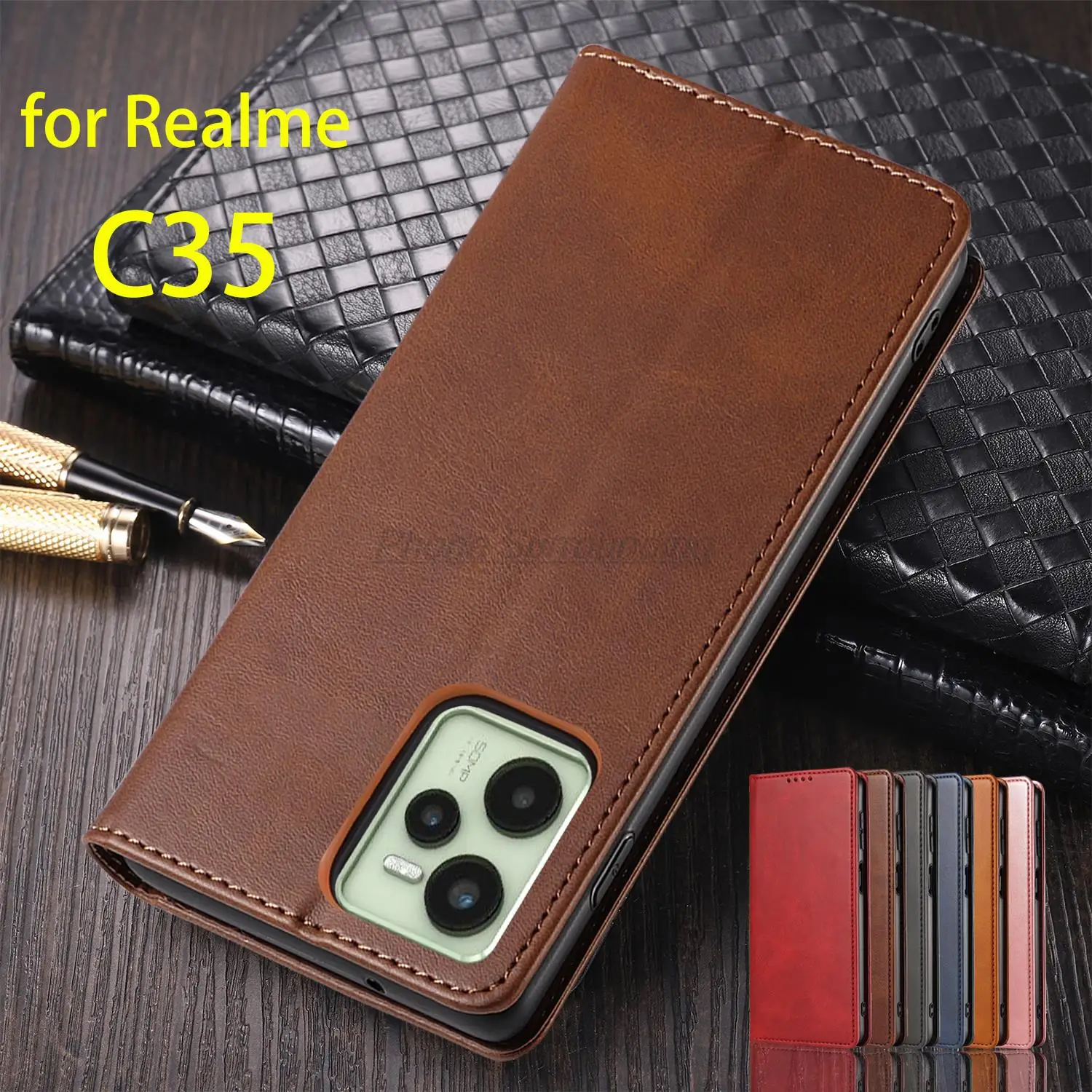 

Кожаный чехол с магнитным притяжением для OPPO Realme C35, держатель для карт, кобура, сумки для телефона, кошелек, флип-чехол, Fundas Coque