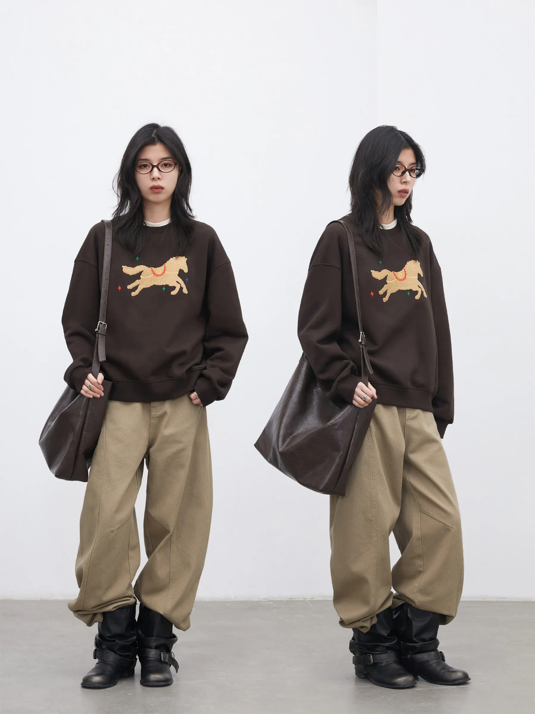 CHIC VEN New Women Sweatshirts Loose Casual O Neck Contrasting Color Pony Embroidered Female Top Spring Autumn 2026 Woman Coat