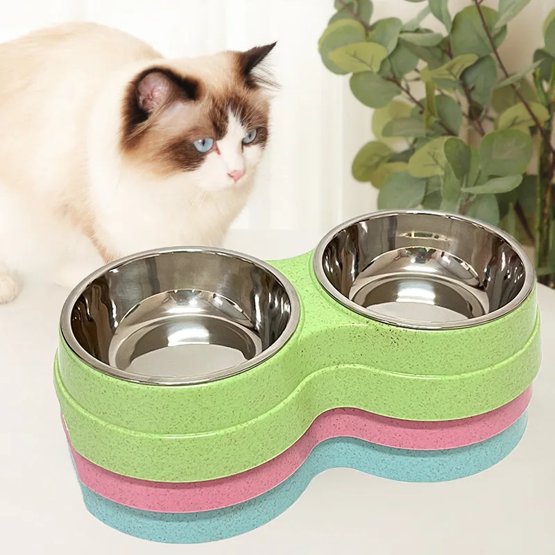 Cat Puppy Feeding Supplies Double Pet Bowls Dog Food Water Feeder Stainless Steel Pet Drinking Dish Feeder Small Dog Accessories