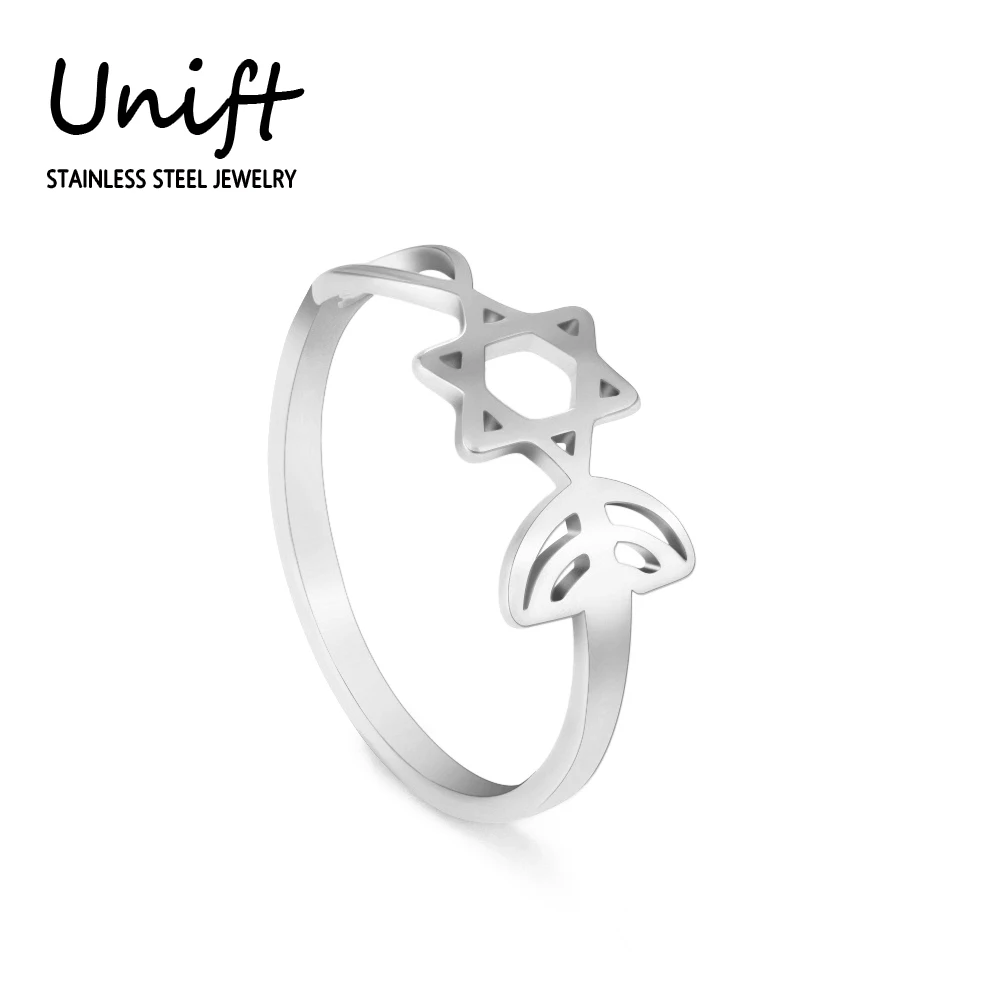 Unift Star of David Ring Stainless Steel Ring for Women Gold Plated Israel Amulet Ring Vintage Simple Ring Jewelry Accessories