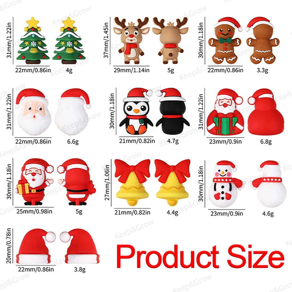 5/20/50 قطعة عيد الميلاد موضوع ثلاثية الأبعاد سيليكون الخرز ثلج شجرة عيد الميلاد سانتا كلوز الأيائل الزنجبيل رجل البؤري الخرز صنع المجوهرات #6