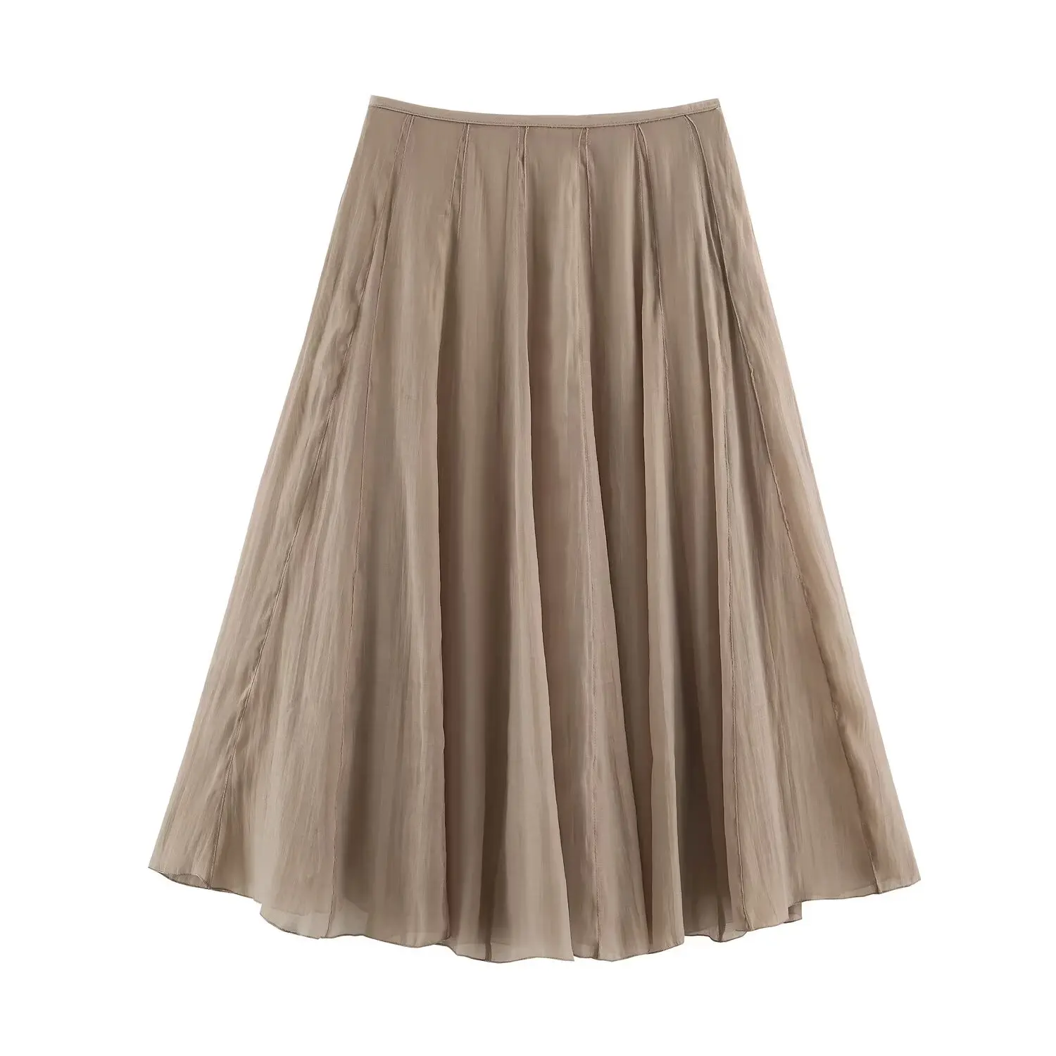 Nlzgmsj 2026 Damen Vintage Midirock mit hoher Taille und Splicing-Design, fließender A-Linien-Schwingrock, lässiger lockerer Midirock – Detail 2