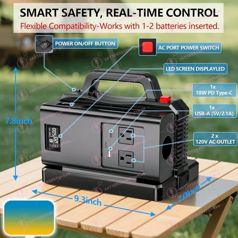 Power Inverter 18V Battery 500W Pure Sine Wave DC 20V To AC 120V Car Charger Plug Inverter Adapter for Camping Travel