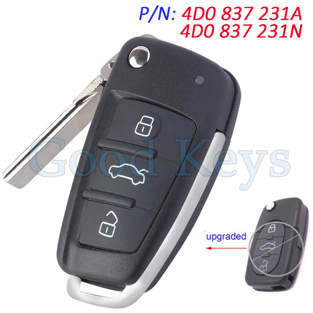 KEYECU 4D0837231A 4D0837231N Upgraded Remote Key Fob for Audi A3 A4 A6 A8 Quattro TT 433.92MHz 4D0 837 231 A 4D0 837 231 N