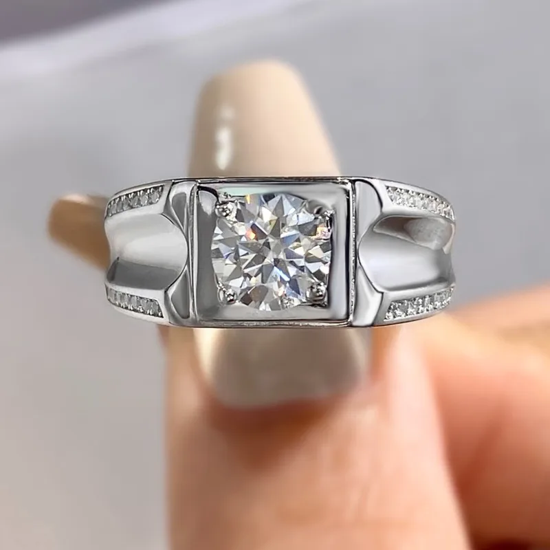

DWJ Luxury Shiny 1CT Moissanite Diamond Solitaire Marriage Rings for Men Original 925 Sterling Silver Engagement Fine Jewelry