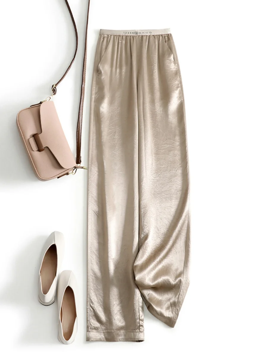 

Acetate Crepe Wide Leg Pants Women's Summer High Waist Drapey Straight Leg Suit Trousers Breathable Comfortable Casual Pants