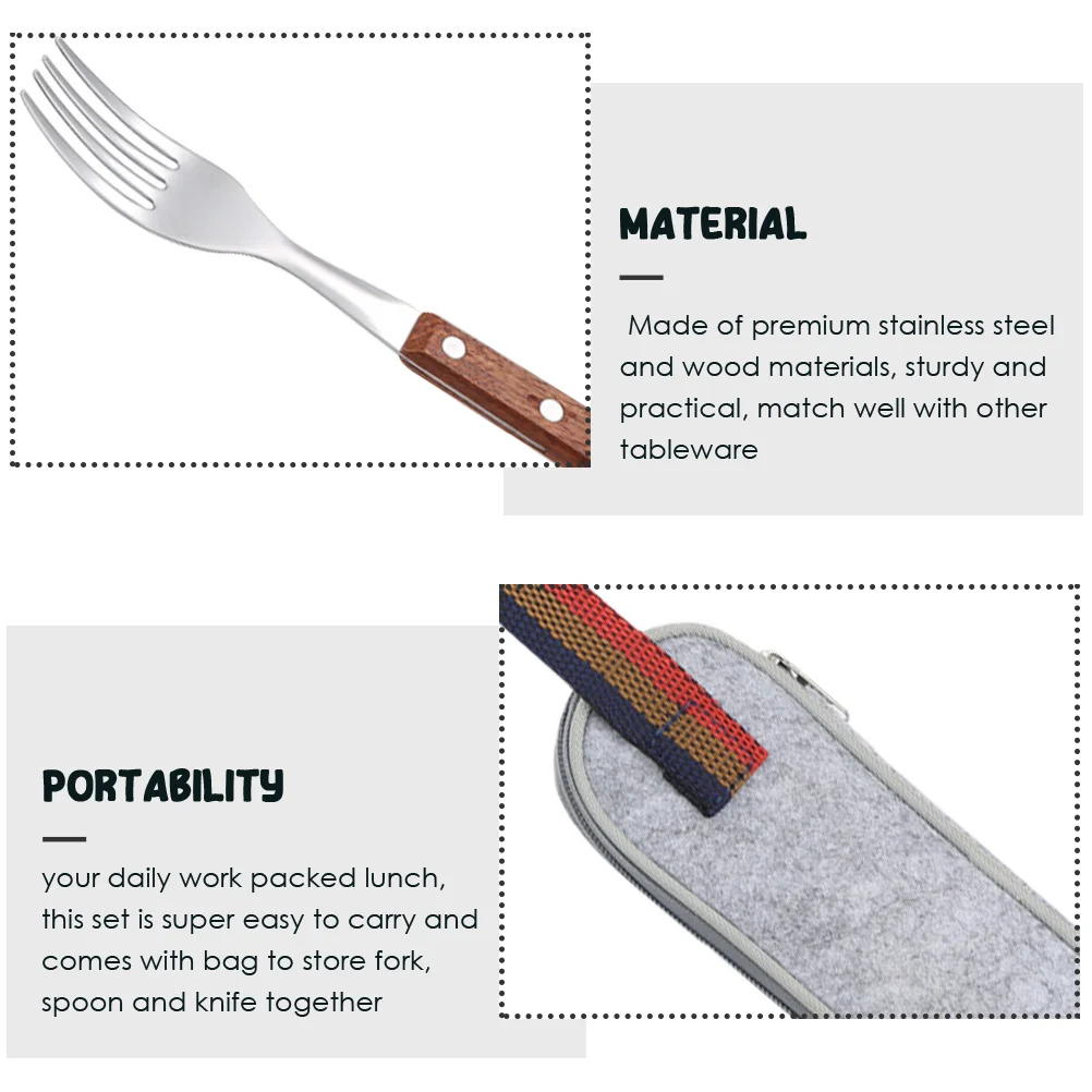 

1Set Camping Tableware Fork Spoon Knife Set Portable Travel Utensils Kit Outdoor Picnic Reusable Stainless Steel Flatware