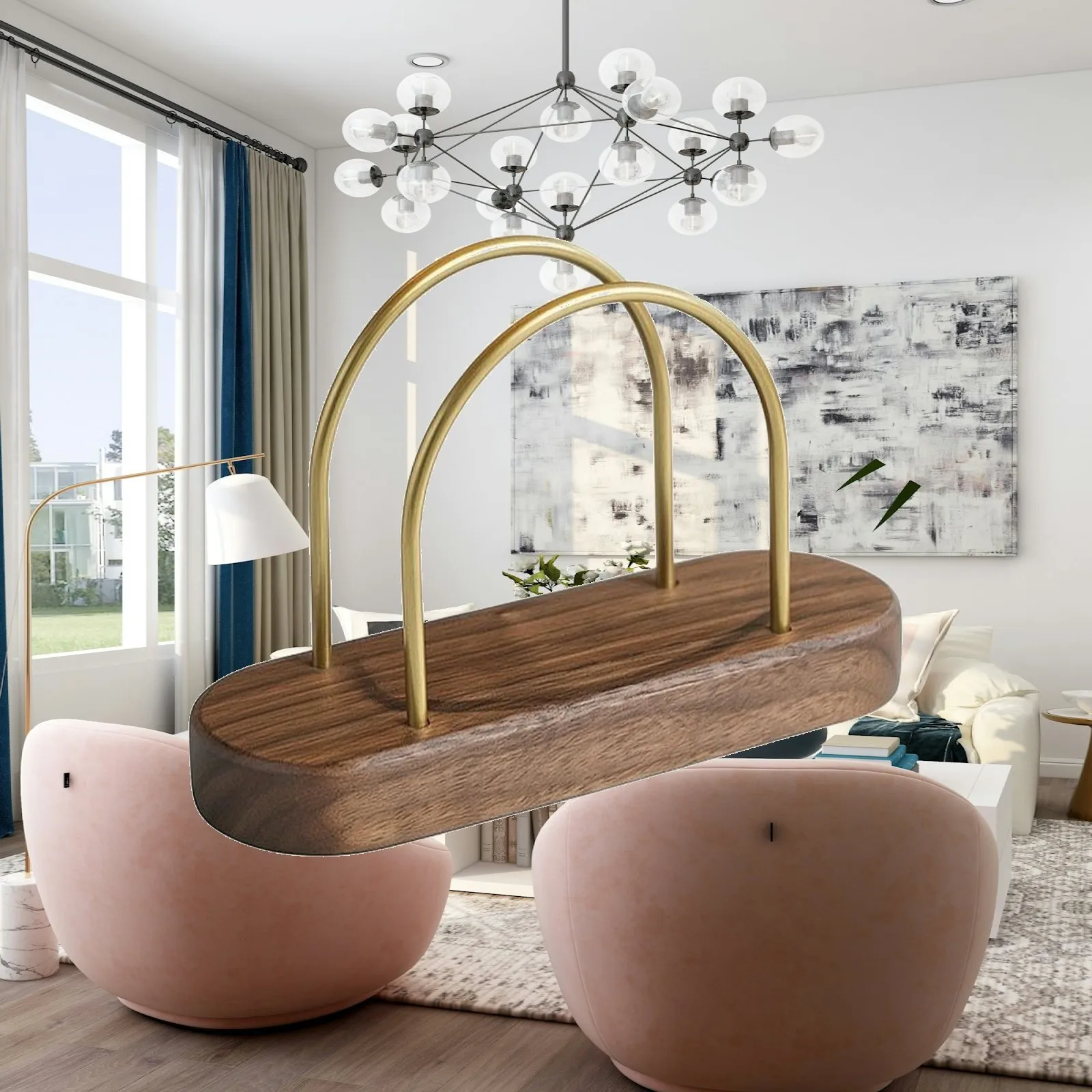 Wooden Tissue Holder with Brass Arches Space-Saving Tabletop Napkin Holder Open Frame Tissue Stand Low-Profile for Dining Table