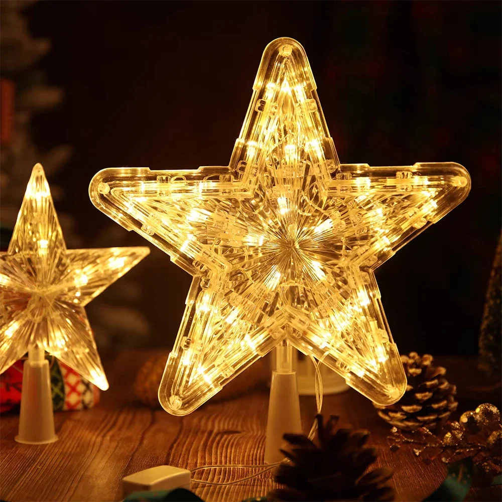 15cm Xmas Tree Topper Star Glowing Christmas Five-pointed Star Ornament with LED Light Colorful Shining Lamp Home Decor