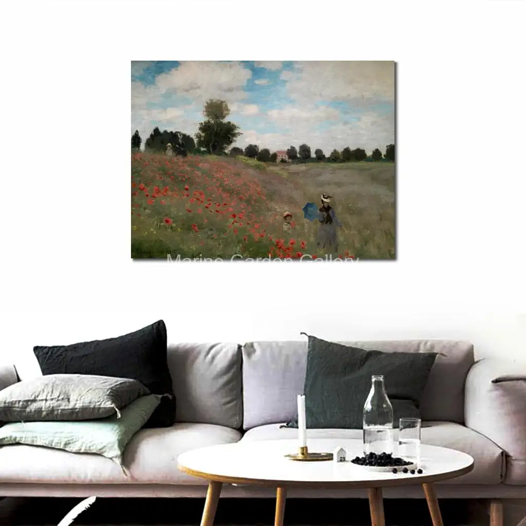 Landscape Canvas Art Oil Painting Poppy Field Cliff Walk At Pourville Claude Monet Home Decor Hand Painted High Quality Large