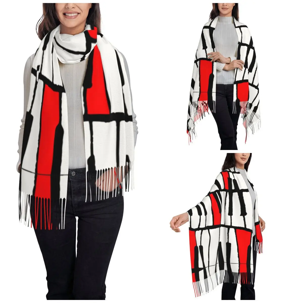 Womens Scarf with Tassel Abstract Piano Keys Large Winter Fall Shawl and Wrap Daily Wear Pashmina Scarves