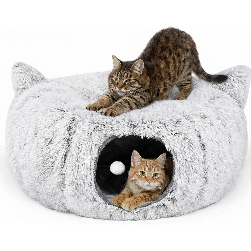 

3-in-1 Feline Tunnel Bed - Interactive Cat Tunnels, Beds, and Toys with Catnip - Cozy Cat Cave and Peekaboo Hideaway