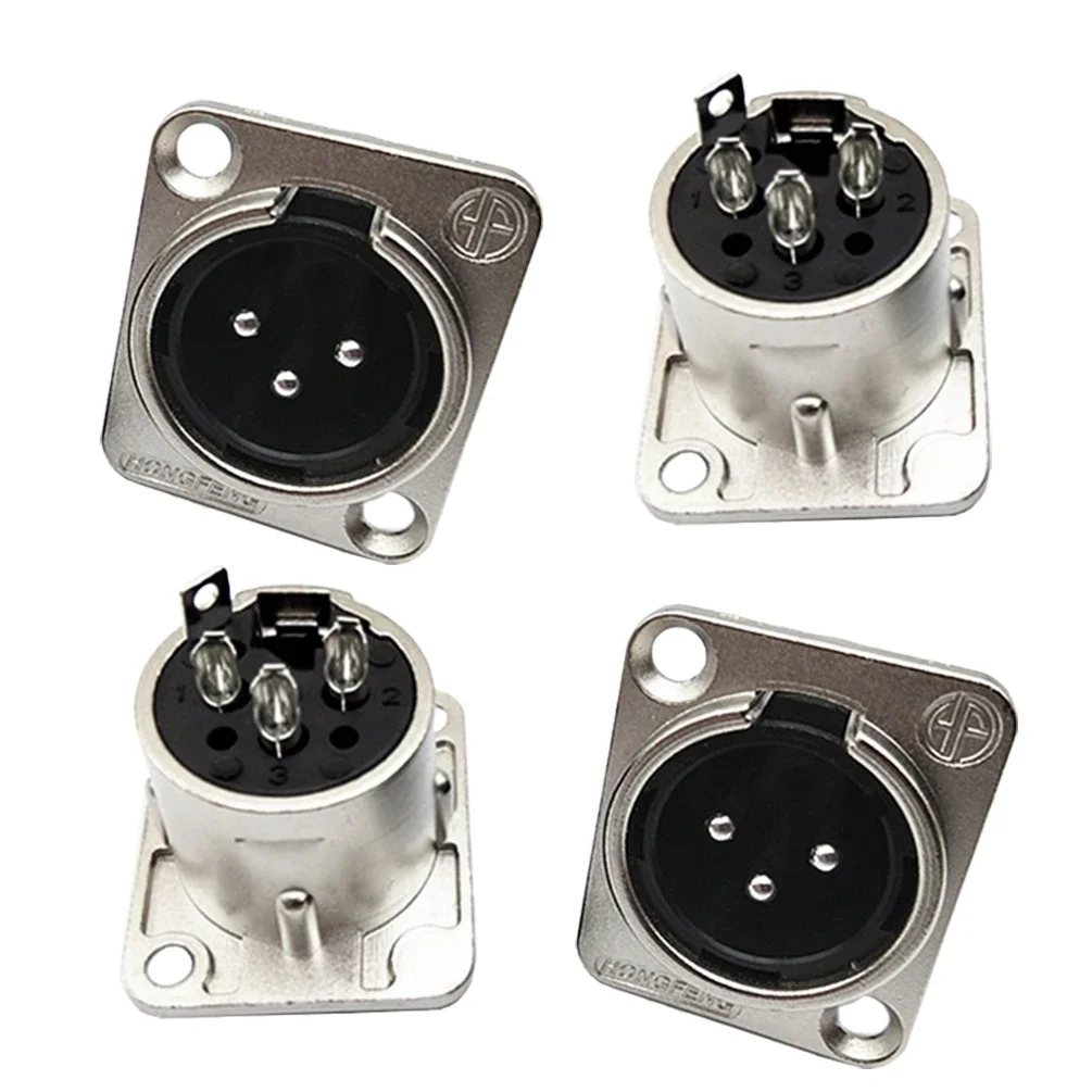 4PCS XLR 3Pin Panel Mount Connectors Male/Female Durable Metal Housing Silver Jack for Pro Audio Mic Speaker