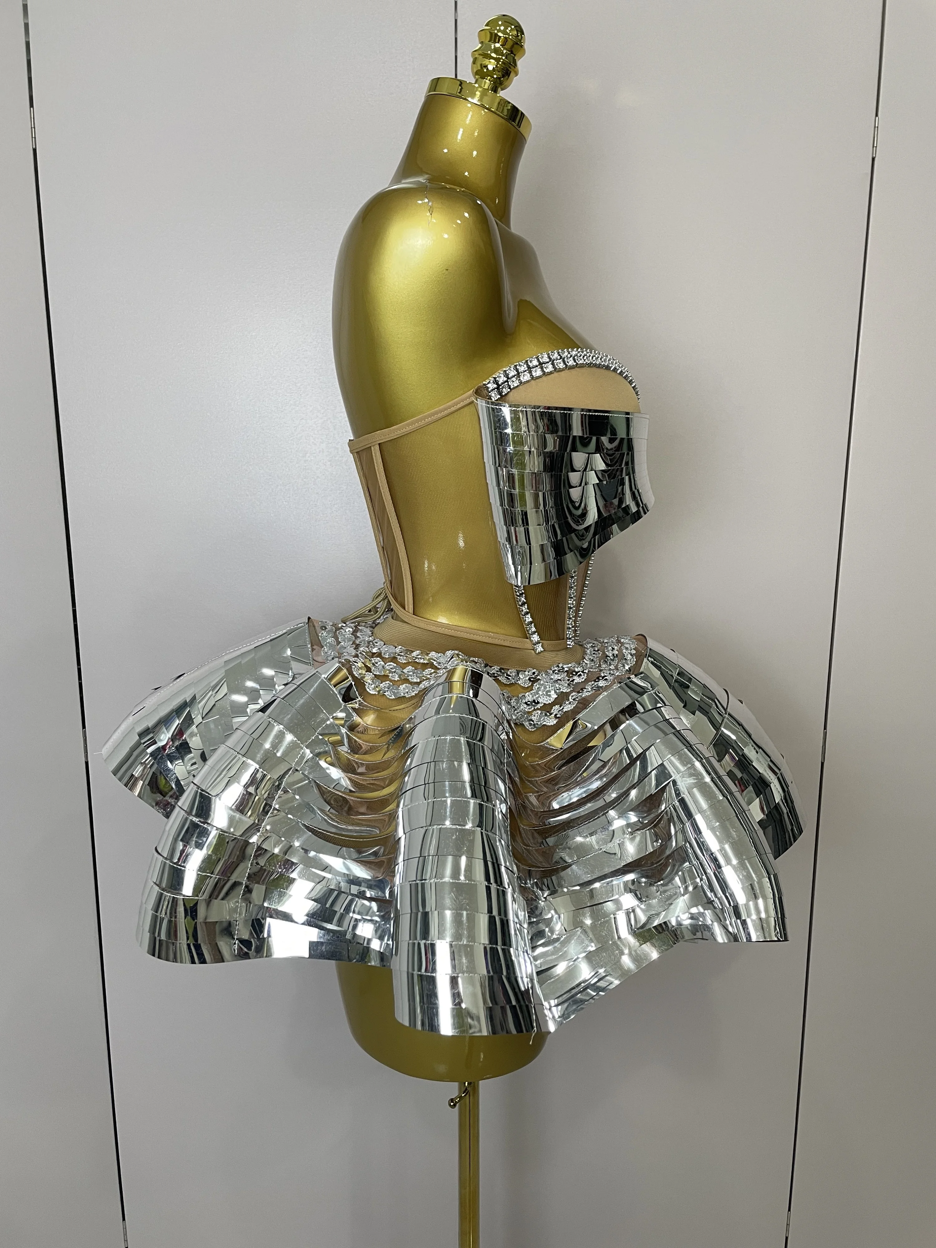 2025 Women Silver Sequins Rhinestone Sexy Backless Two Piece Set Birthday Party Club Fancy Outfit Stage Performance Costume