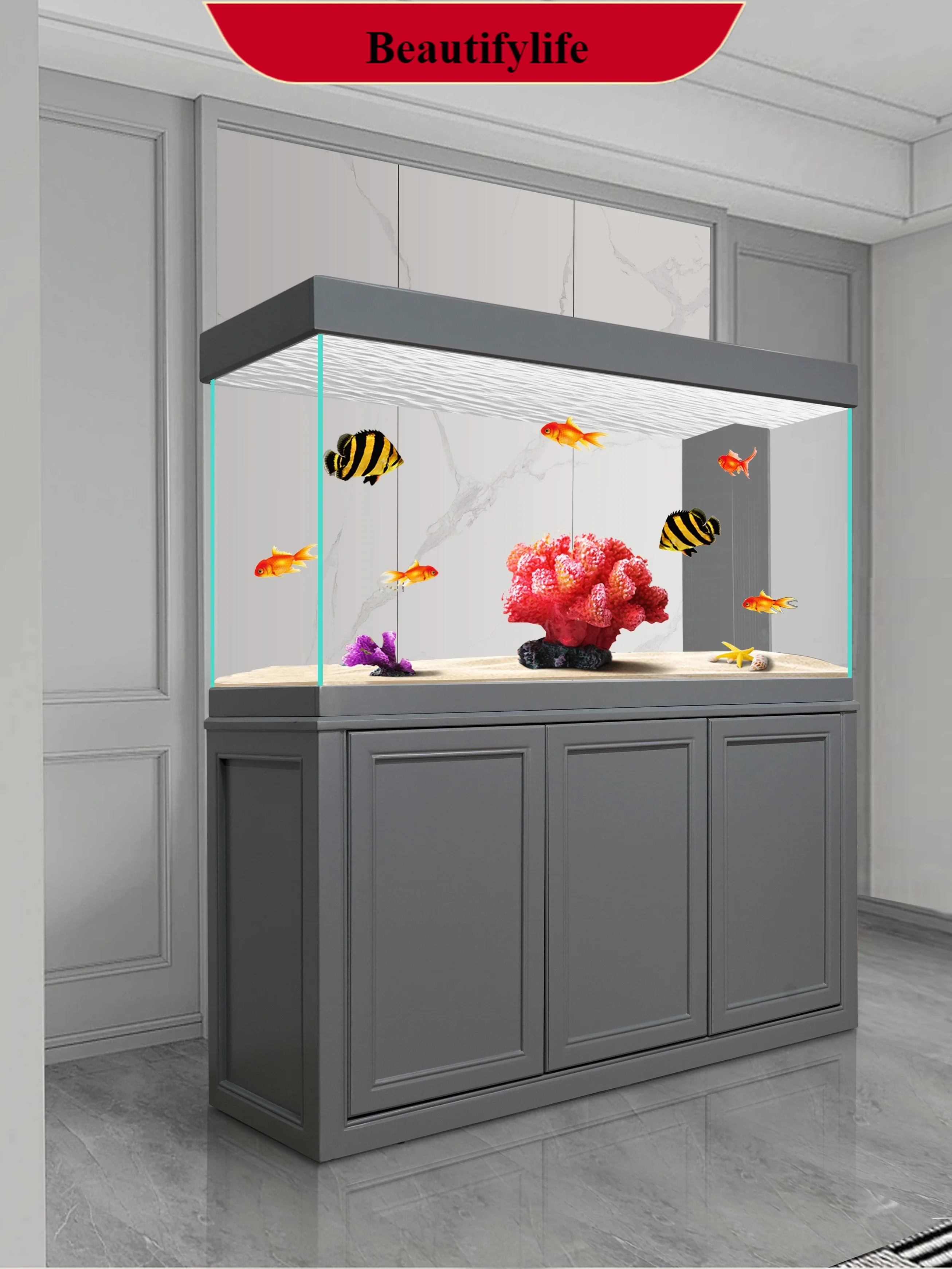 New Solid Wood Dragon Fish Tank Home Living Room Large Ultra-White Glass Bottom Filter Mute Change Water Partition Screens H