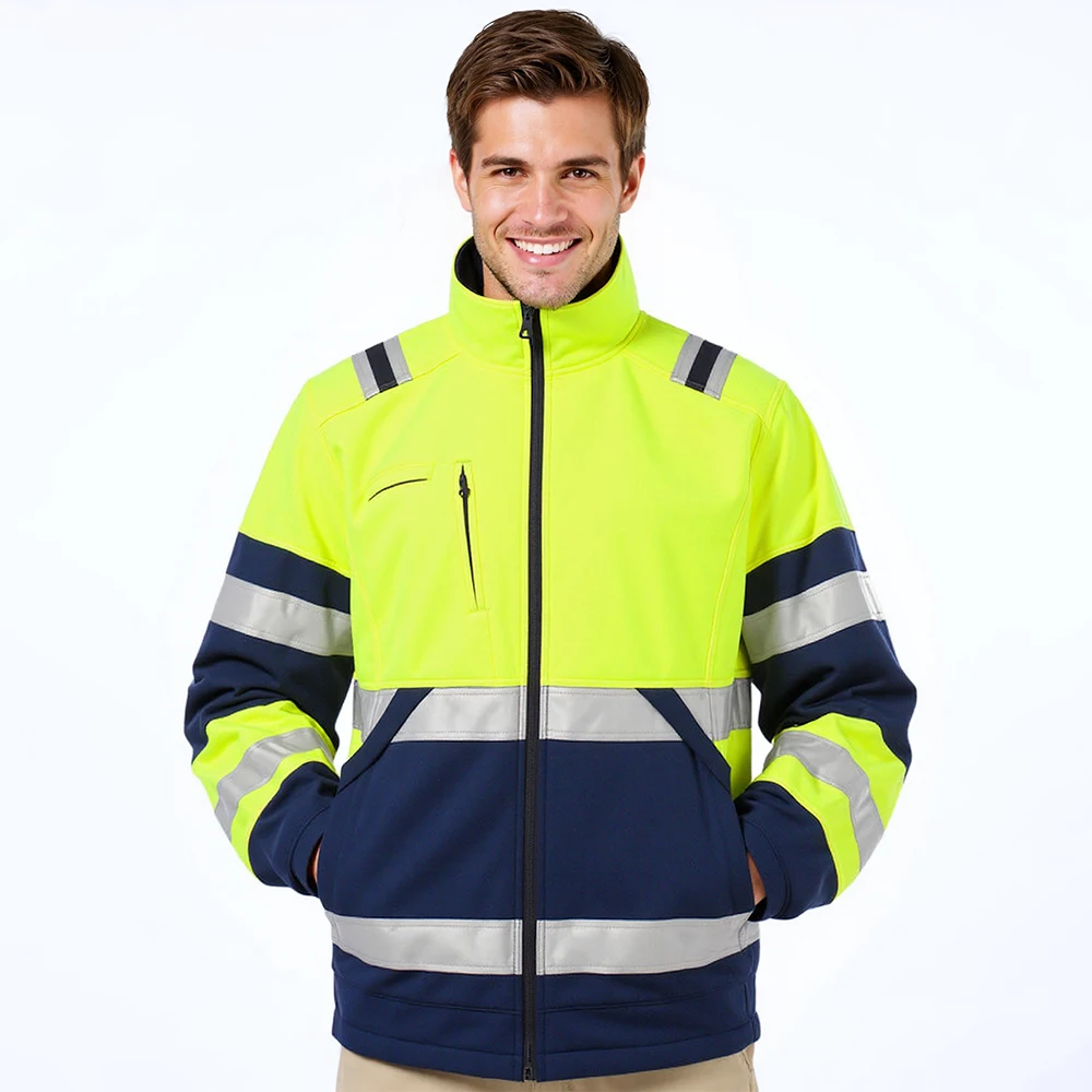 Men's Fleece Hoodie with Zip Pockets Autumn Fleece Jacket Two Tone Workwear