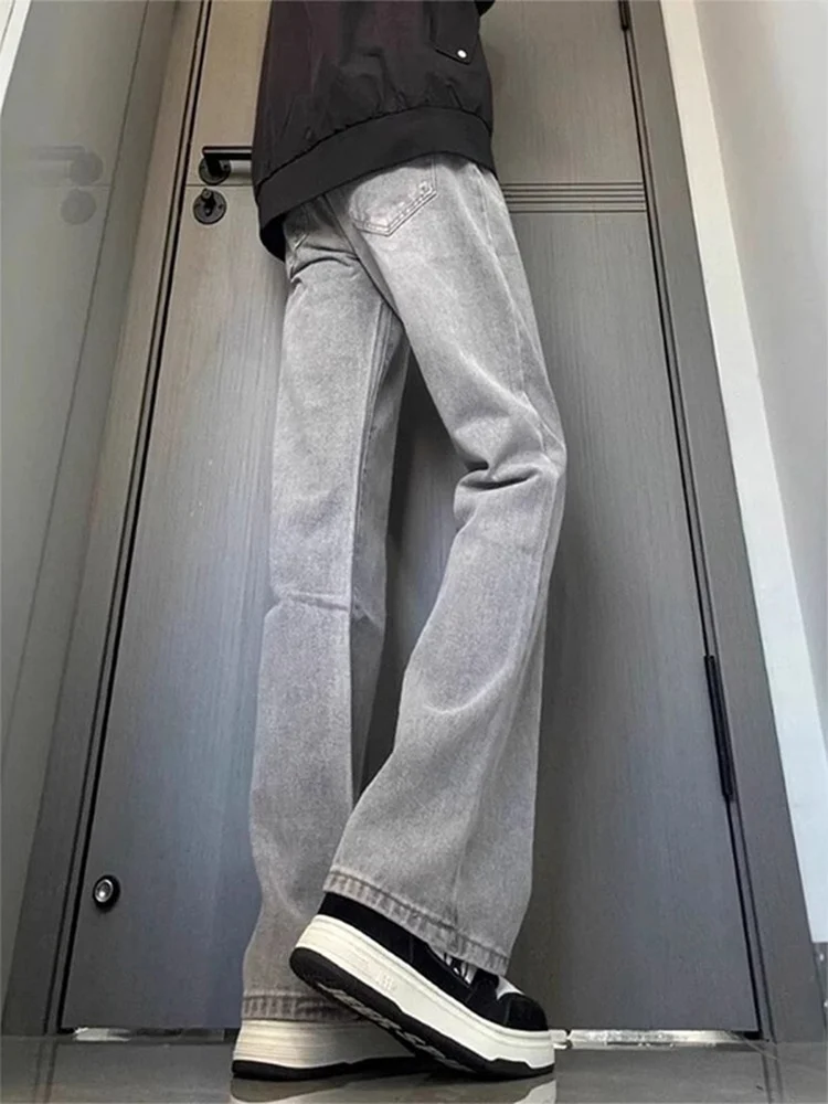 

Slim Fit Straight Leg Jeans Men's Autumn Winter Elastic Cement e ey Color Knife American Sle Loose Fit Jeans