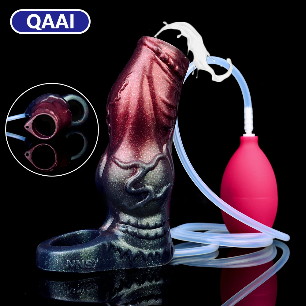 

QAAI Squirting Function Penis Holster Male Masturbator Enlargement Cock Ejaculation Sex Toy Penis Sleeve Extender For 18+