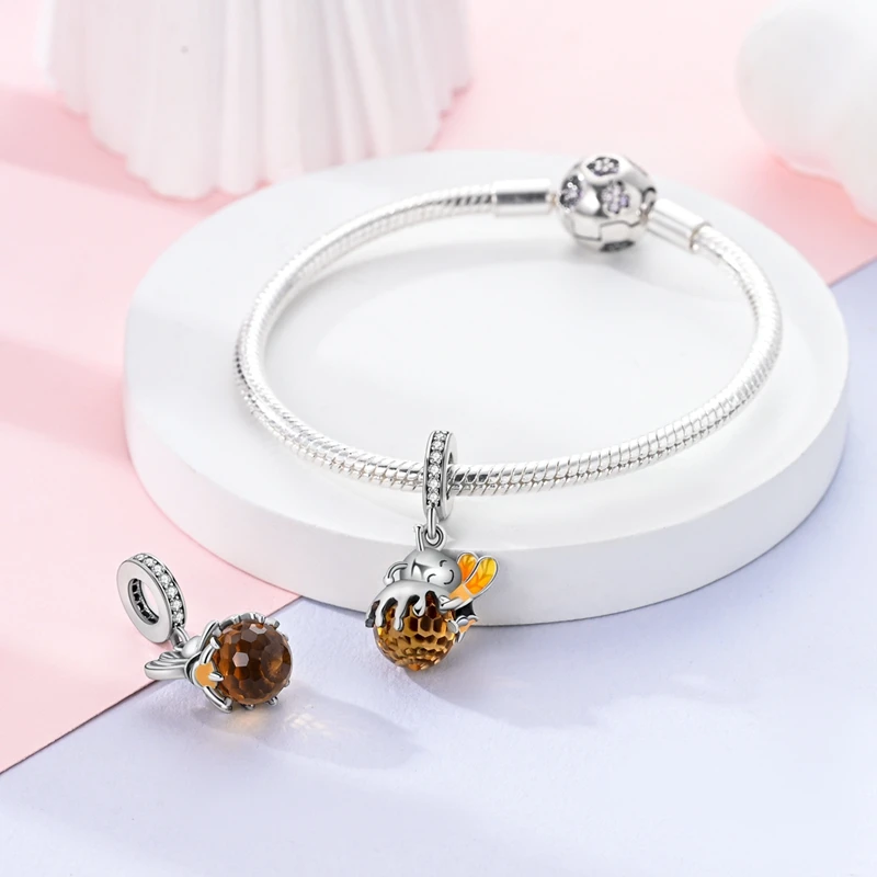 925 Sterling Silver Honey Bee Jar Charms Pendant Fit Original Bracelet DIY Women Party Jewelry Gift