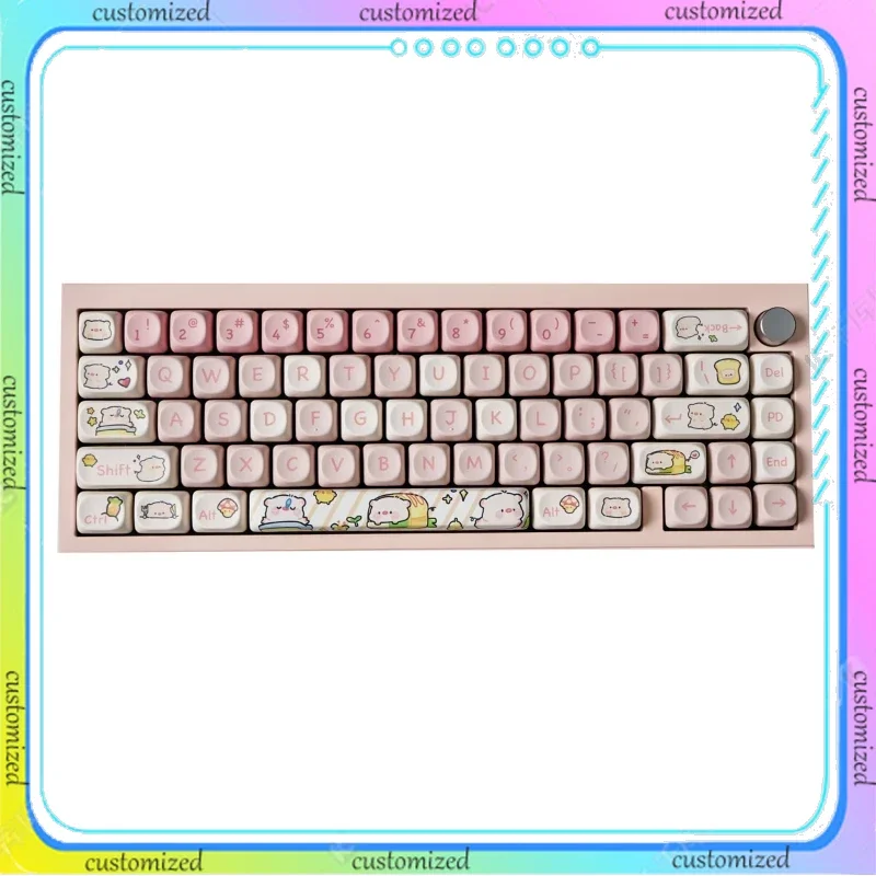 

MOA Pink Piglet Mechanical Keyboard Keycap 142 Key Cute PBT Thermal Sublimation Adaptation 61/65/75/87, Etc.