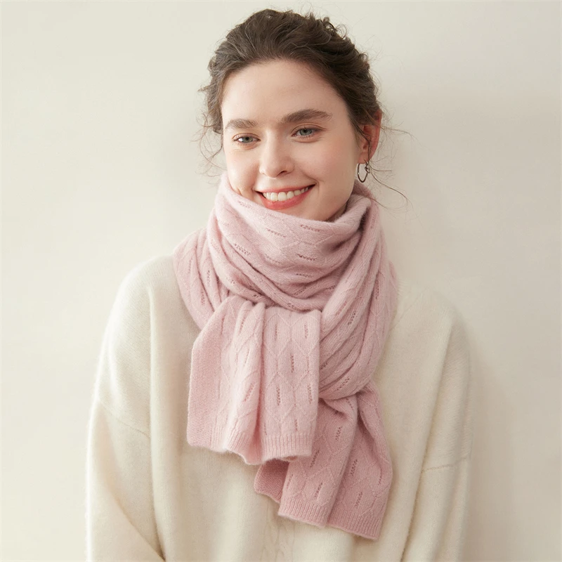 Luxurious 100% Pure Goat Cashmere Scarf Shawl Dual-use Women's Knitted Solid Color Thickened Warm Neck Scarf Fashion Versatile