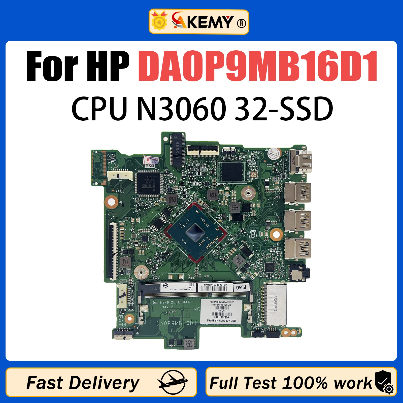 

AKEMY L45405-601 L45405-001 PC Motherboard for HP Chromebook 14-CB Laptop Motherboard DA0P9MB16D1 with SR2ZN N3050 CPU DDR3