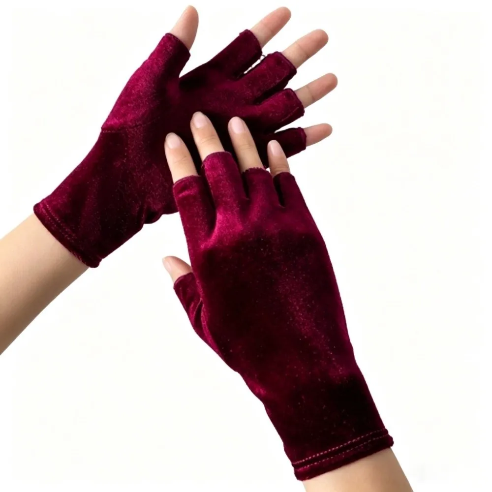 Velvet Material Winter Warm Gloves Soft Fabric Riding Design Fingerless Gloves Korean Style Driving Style Velvet Gloves