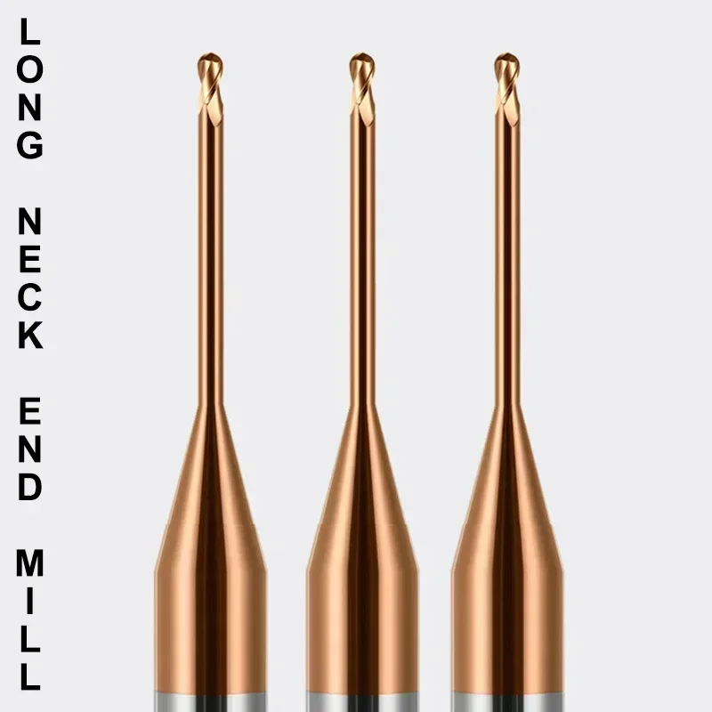 WOY 1pc HRC60 Long Neck Ball Nose End Mills Deep Groove Carbide Milling Cutters CNC Router R0.15 R0.2 R0.3 R0.5 Taper Endmills