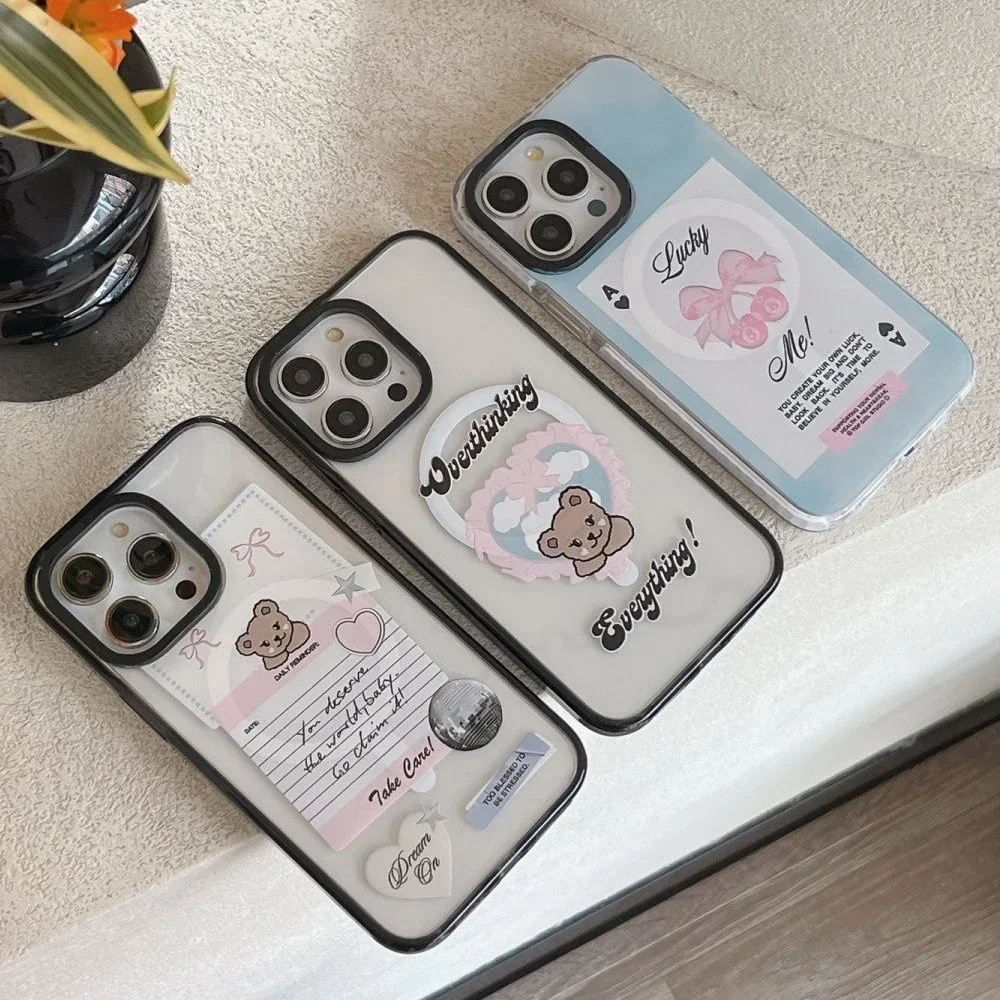 

Cute Bear Acrylic MagSafe Black Border Phone Case Cover for IPhone 11 12 13 14 15 Pro Max Case for IPhone 15 Pro Max