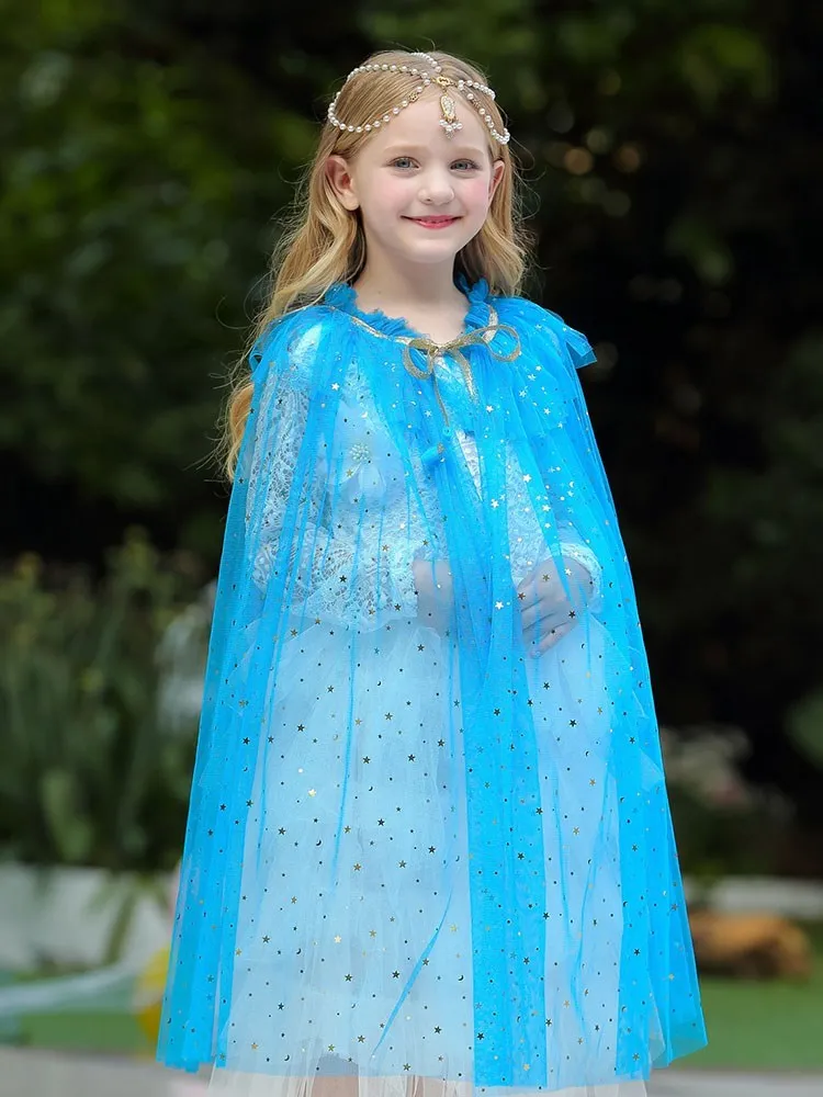 Kostium dziewczęcy dzieci elegancka sukienka peleryna dla dzieci boże narodzenie impreza z okazji Halloween dostawa dziewczyna tiulowy płaszcz Elsa roszpunka akcesoria Cosplay — zdjęcie 2