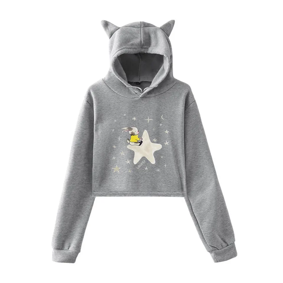 

Laufey 2023 Celestial Baby Hoodie Womens Girls Cat Ear Sweatshirts Hip Hop Short Hooded Pullover Crop Top