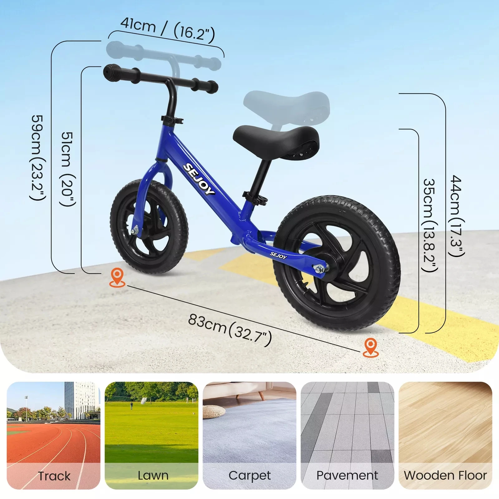 SEJOY 12" Sport Bike For Children No Pedal Balance Bicycle 2-6 Years Kids Toddler Training