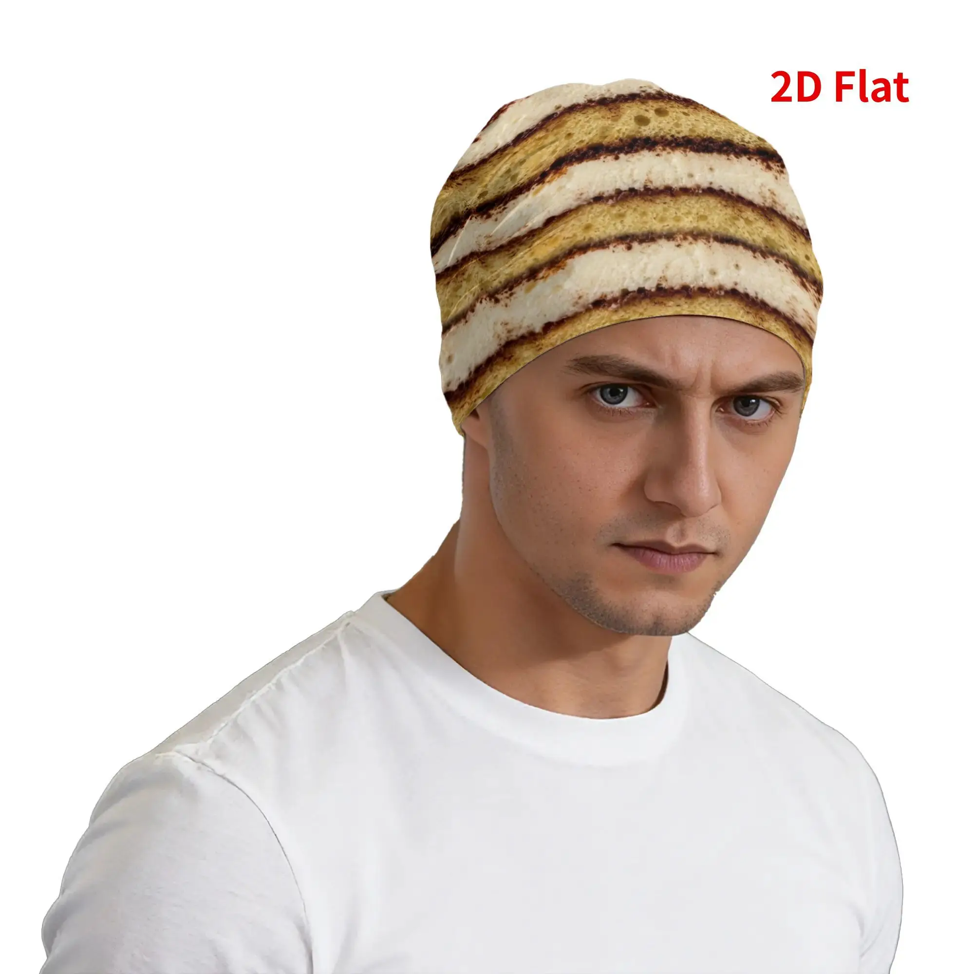 Funny Interesting Skullies Beanies Caps Tiramisu Cake Layers Dessert Pattern 2D Flat Printing Thin Hat Autumn Spring