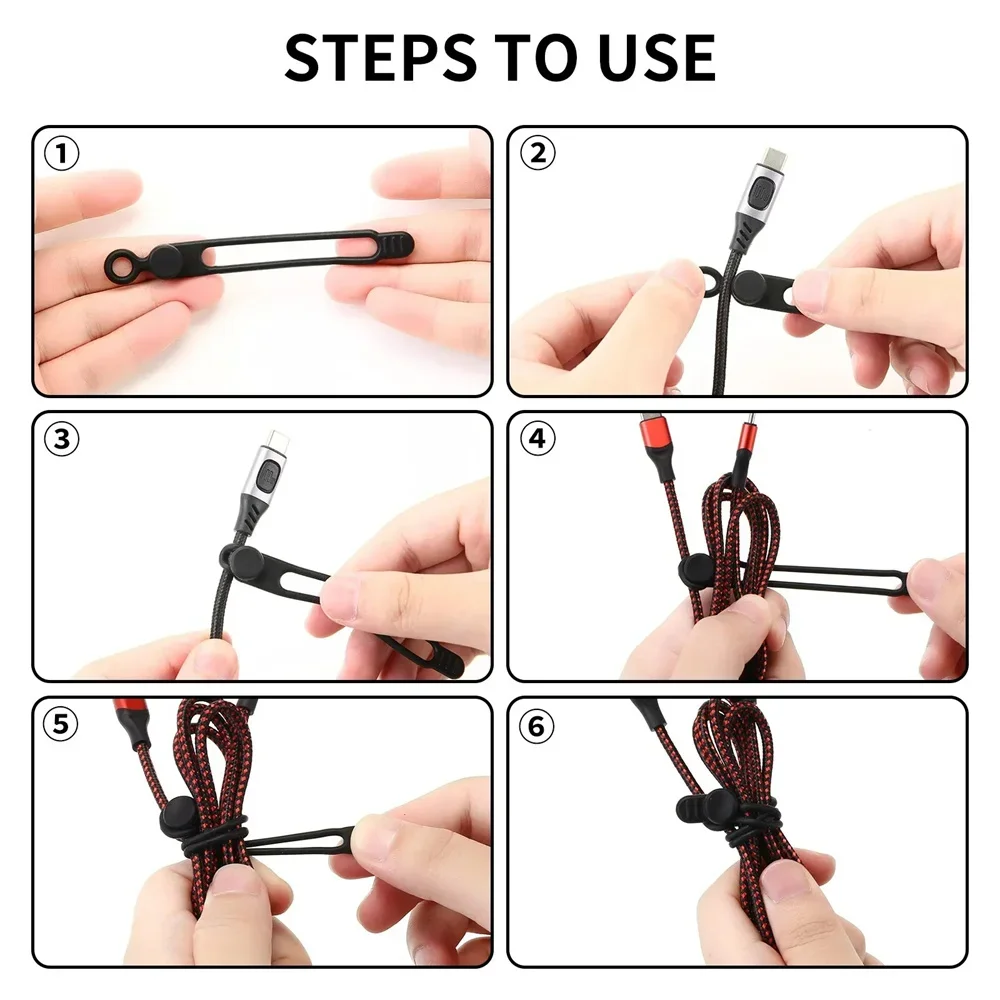 Silicone Cable Tie Practical Cable Organizer with Reusable Straps Ideal Cord Tie for Travel Cute Elastic Wire Tie for Office