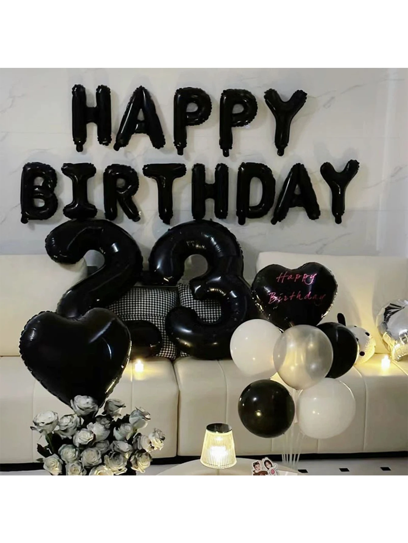 9PCS black happy birthday letters aluminum film balloon set love five-pointed star balloon birthday party high-end decoration