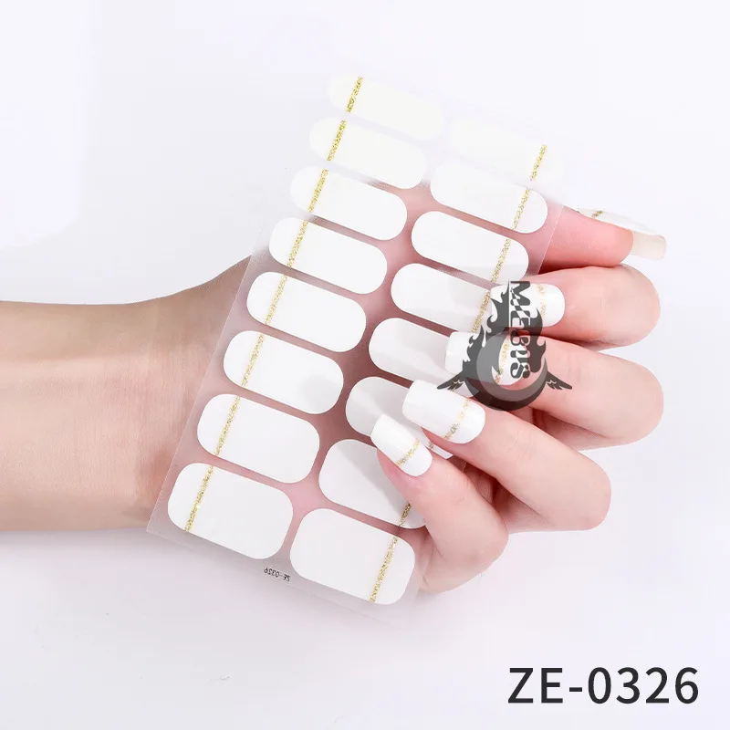 

MEBIS 16 Tips Stickers Pink Glitter Flowers Spring Design Nail Sticker Full Cover Nail Strips Press on Nail Decal Art