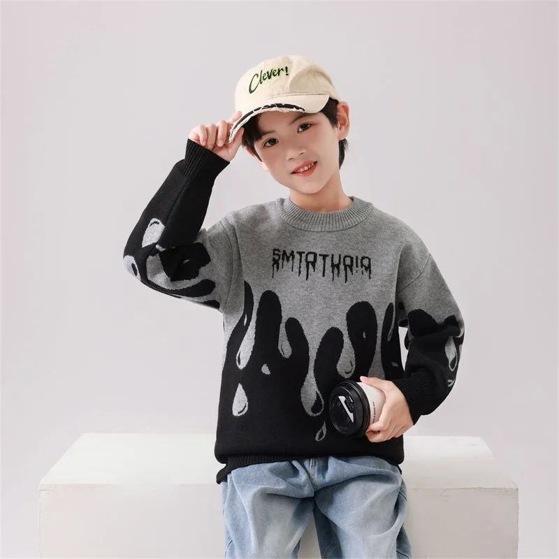 Boys Woolen Sweater Crochet Cotton Windbreak 2024 Perfect Plus Thicken Autumn Winter Teenagers Christmas Warm Children's Clothin