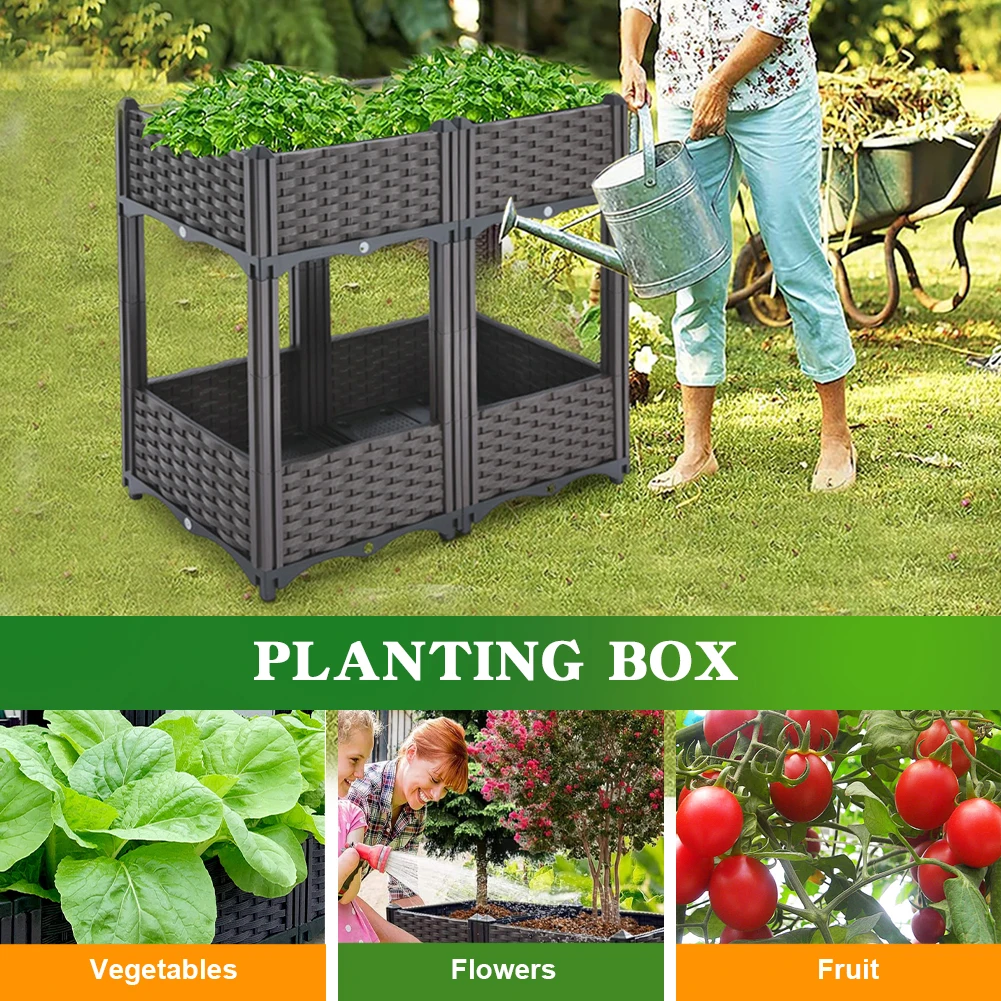 

2 Tier Balcony Vegetable Pot Wear Resist Thickened Planting Box Lightweight Plastic Planter Box for Flowers Tomato and Herbs