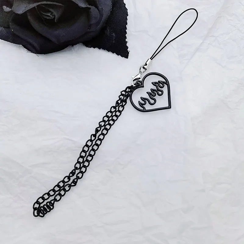 Y2K Trendy Cool Girl Flame Heart Tassel Mobile Phone Charm Strap Keychain Neutral Minimalist Pendant for IPhone Lanyard