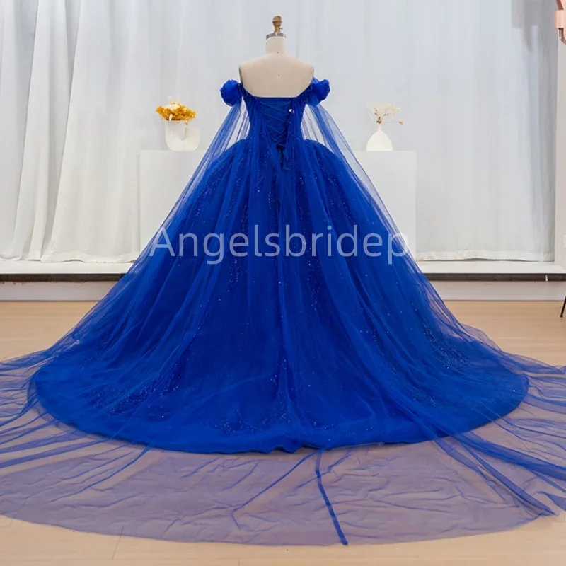 Angelsbridep Customized Blue Ball Gown Quinceanera Dresses Vestidos De 15 Quinceañera Beading Princess Party Dress With Cape