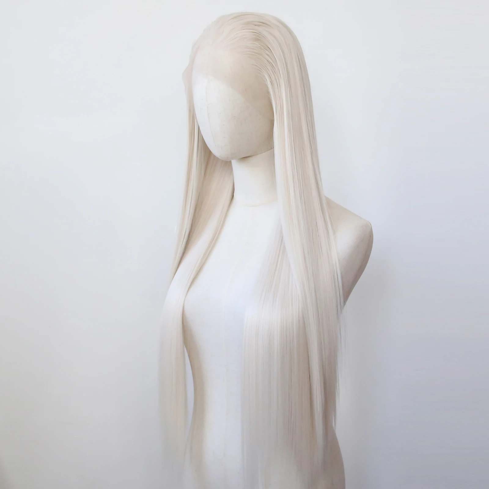 Platinum Blonde Synthetic Lace Front Wig Long Straight Platinum Blonde Lace Front Synthetic Wig Pre Plucked Natural Hairline