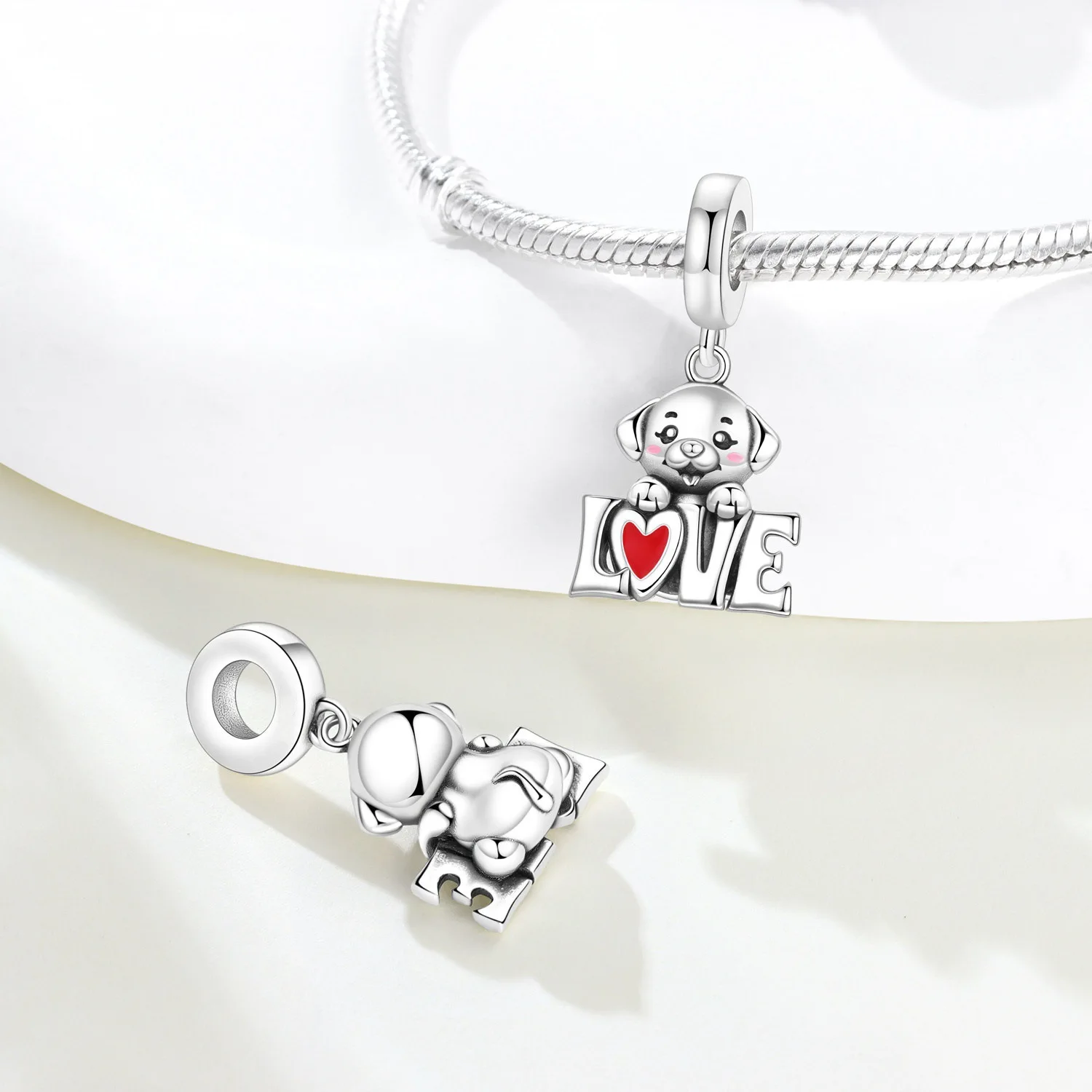 Attractive animal puppy paw print pendant bead string jewelry bracelet necklace accessory copper plated silver export product
