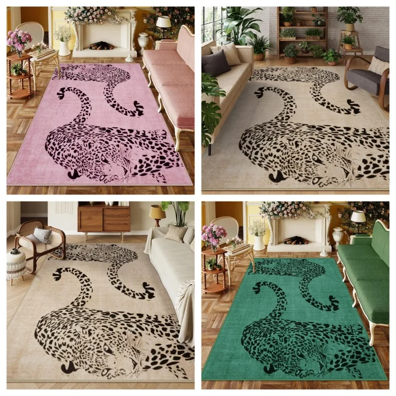 

Leopard Printed Carpet for Living Room Bedroom Bedside Soft Rug Foldable Machine Washable Sofa Coffee Table Non-slip Floor Mat