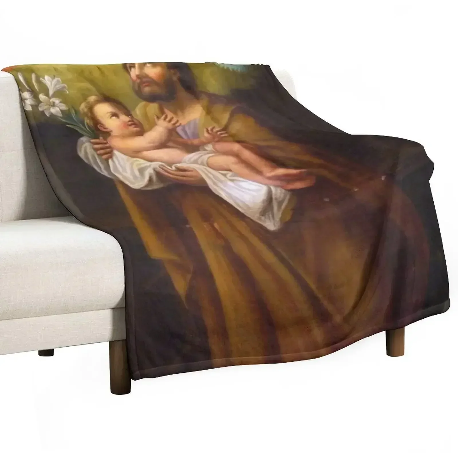Saint Joseph with Jesus Christ as a baby, France Throw Blanket Sofa Quilt Furry Retros Multi-Purpose Hairys Blankets