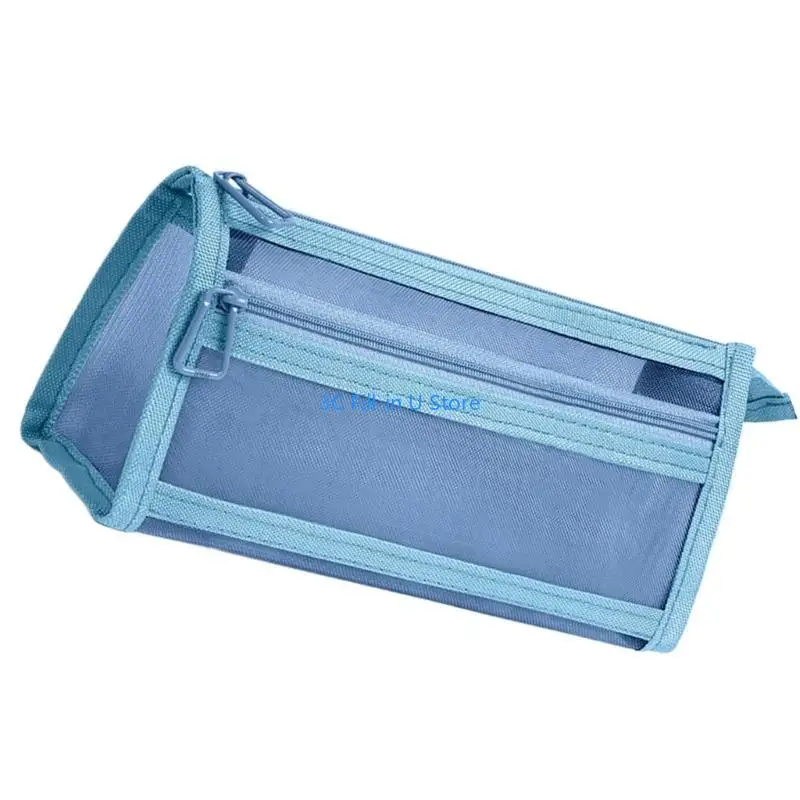 G8TA Double Camadas Mesh Lápis Bolsa caneta capa capacidade Caso capa Lápis Clear Lápis Os para