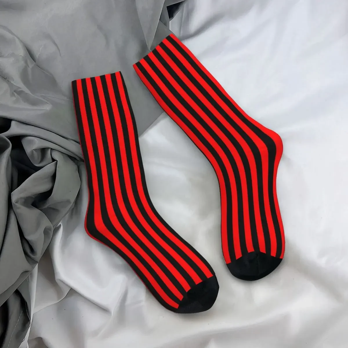 Red And Black Vertical Stripes Socks Harajuku Sweat Absorbing Stockings All Season Long Socks for Man's Woman's Birthday Present