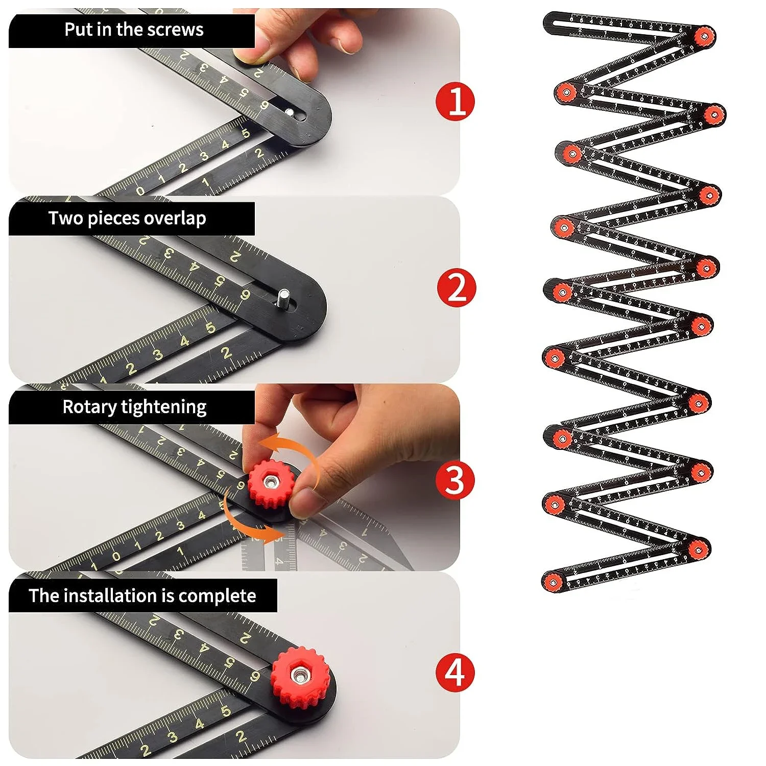 12/9/6 Fold Angle Ruler Aluminum Alloy Folding Ruler For Tile Positioning Opening Manual Multi-Functional Measuring Tool