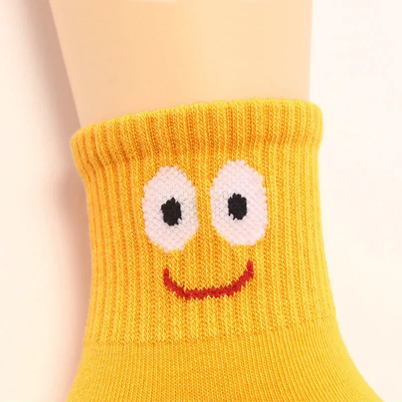 5 Pairs Kids Socks Cute Funny Face Emoticons Pattern Comfortable Breathable Boys Girls Socks